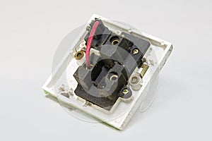 old switch, Old wall power switch dirty switch board and box. Jack, socket