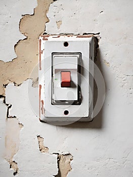 old switch on white brick wall background