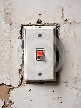 old switch on white brick wall background