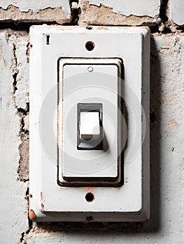 old switch on white brick wall background