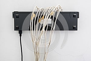 Old switching hub with the many lan cable