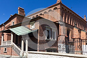 Old synagogue in jewish district of krakow - kazimierz on szeroka street in poland