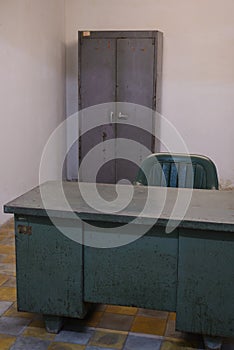 Old table and closed in war bunker