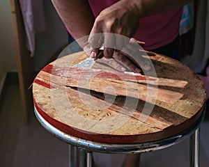 old table scraper spokeshave scapele exotic hardwood sawdust board chip shavings