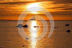 Old tall sail ship silhouette