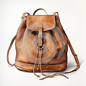 Photorealistic Watercolor Drawing Of A Brown Backpack photo
