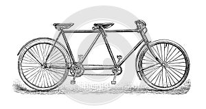 Old tandem bicycle /old Antique illustration from Brockhaus Konversations-Lexikon 1908