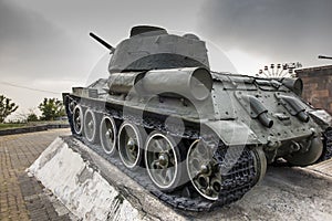 An old tank exhibited as a monument at Victory Park in Yerevan