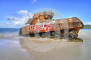 Old tank at Flamenco Beach