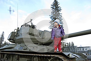 Old tank and girl