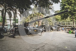 Old tank of United state army display at Vietnamese War Remnants Museum, museum keep history evidence of war time for Saigon