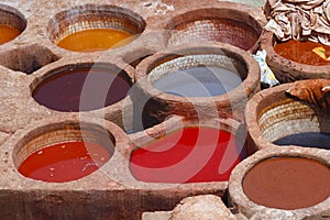 Old tannery in Fez, Morocco. The tanning industry in the city is considered one of the main tourist attractions. The tanneries are