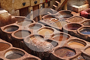 Old tannery in Fez, Morocco. The tanning industry in the city is considered one of the main tourist attractions. The tanneries are