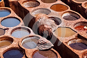 Old tannery in Fez, Morocco. The tanning industry in the city is considered one of the main tourist attractions. The tanneries are