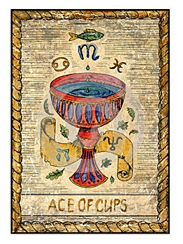 Old tarot cards. Full deck. Ace of Cups