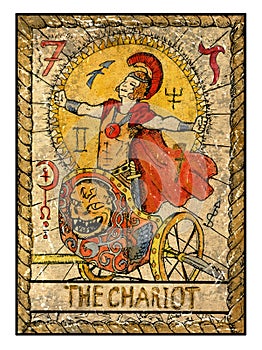 Old tarot cards. Full deck. The Chariot