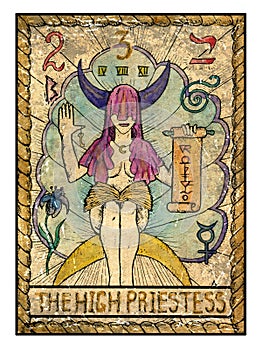 Old tarot cards. Full deck. The High Priestess