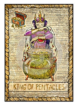 Old tarot cards. Full deck. King of pentacles photo