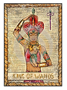 Old tarot cards. Full deck. King of Wands photo