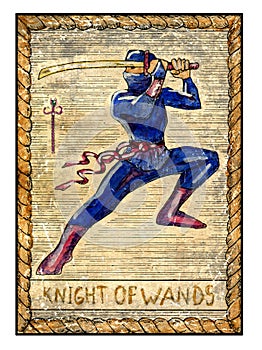 Old tarot cards. Full deck. knight of Wands photo