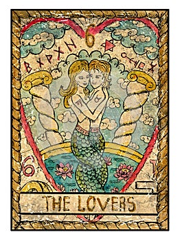 Old tarot cards. Full deck. The Lovers photo