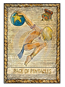 Old tarot cards. Full deck. Page of Pentacles photo