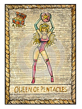 Old tarot cards. Full deck. Queen of pentacles photo