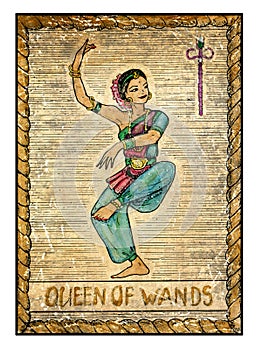 Old tarot cards. Full deck. Queen of Wands photo