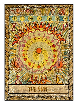 Old tarot cards. Full deck. The Sun