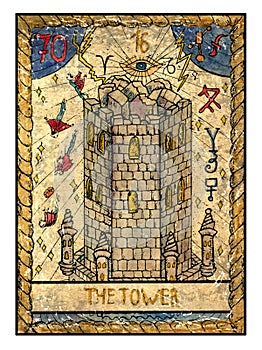 Old tarot cards. Full deck. The Tower