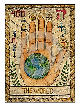 Old tarot cards. Full deck. The World