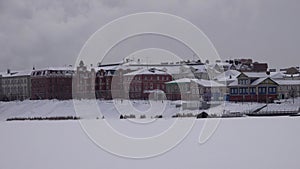 The Old-Tatar Quarter Sloboda settlement in Kazan Tatarstan. Winter. Roofs snow