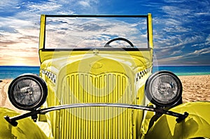 Old taxy car on the beach of cuba