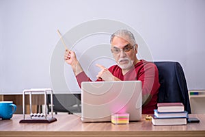 Old teacher physicist in telestudying concept