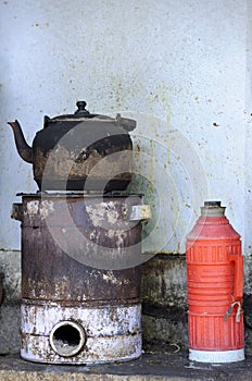 Old teakettle and thermos