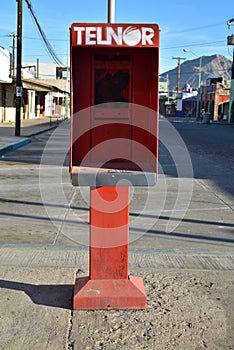 Old technology empty telephone booth San Felipe, Baja, Mexico