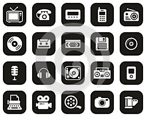 Old Technology Icons White On Black Flat Design Set Big