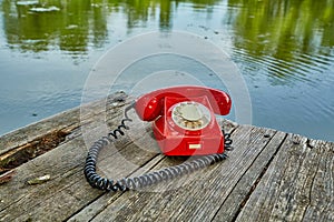 Old telephone in nature