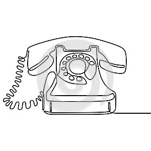 Old telephone one line drawing continuous design minimalism. Retro phone vector illustration. One of the first models of telephone photo