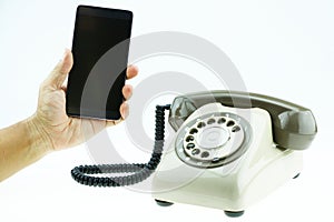 Old telephone or vintage telephone. The old telephone was changed by mobile phone or smart phone.