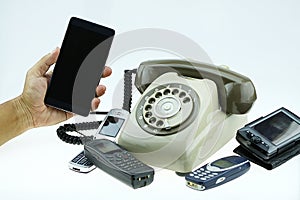 Old telephone or vintage telephone. The old telephone was changed by mobile phone or smart phone.