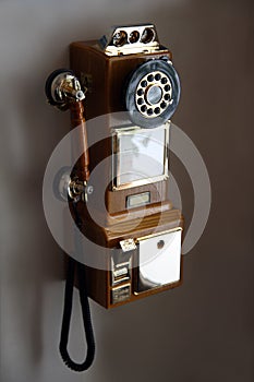 Old telephone on wall