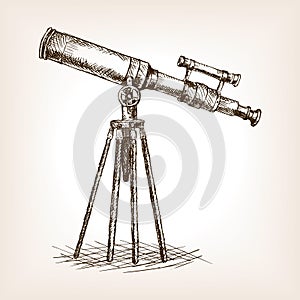 Old telescope hand drawn sketch vector