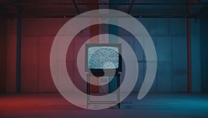 Old television displaying static with red and blue light