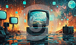 old television set with broken screen