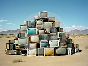 Old television sets in desert