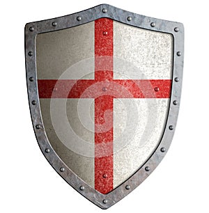 Old templar or crusader metal shield isolated photo