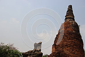 Old Temple With Buddha Statue And Stupa