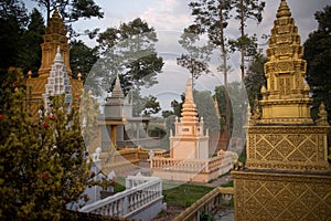 Old Temple Cemetary and Wat at Dusk in Asia