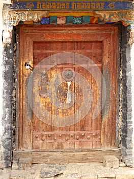 Old temple door, Palcho Monastery, Gyantse, Shigatse Prefecture, Tibet Autonomous Region